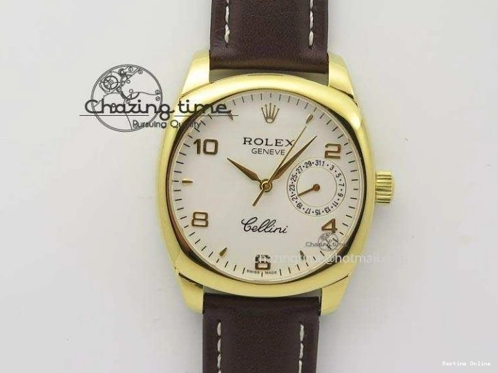 0406 Cellini Date YG White Numeral Dial On Brown Leather Strap A Affordable 3883